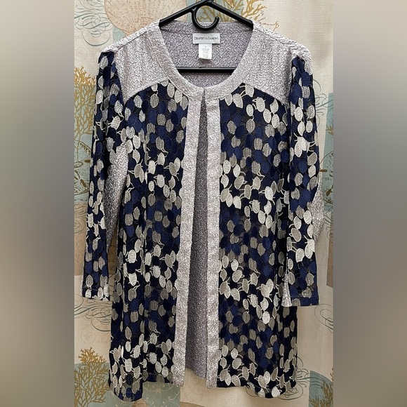 Drapers&Damons Womens Two Piece Metallic Blue Silver Ruched Open Front Blazer M - Picture 7 of 10